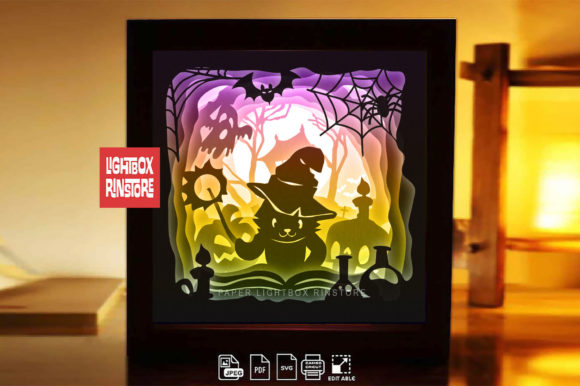 Cat Halloween Light Box SVG 239: A 3D SVG for Shadow Boxes